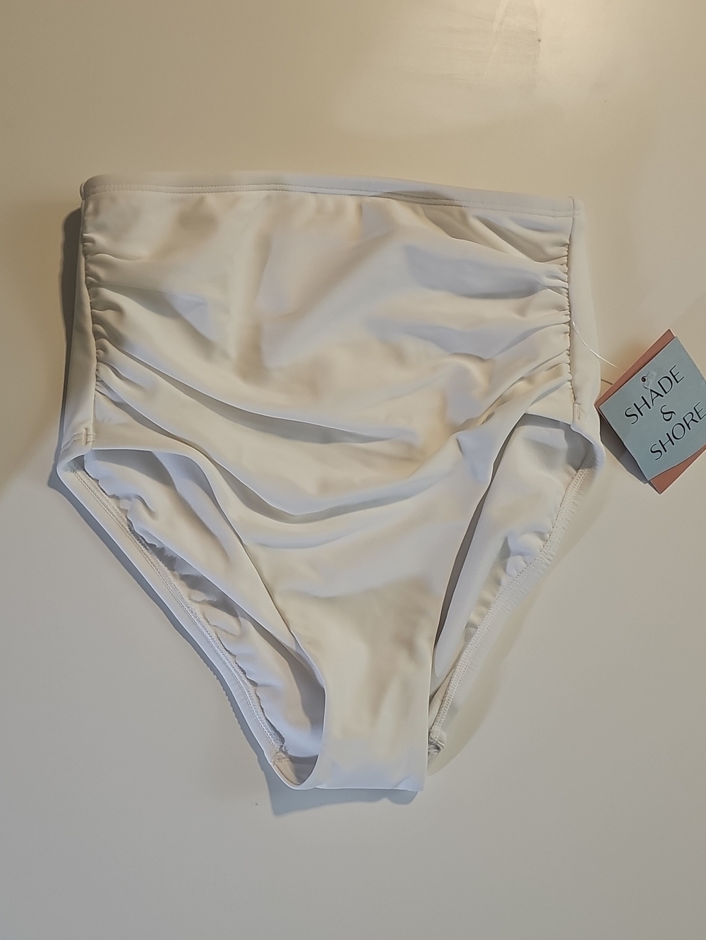Shade & Shore Women's XS Solid White High-Rise Ruched Bikini Bottoms